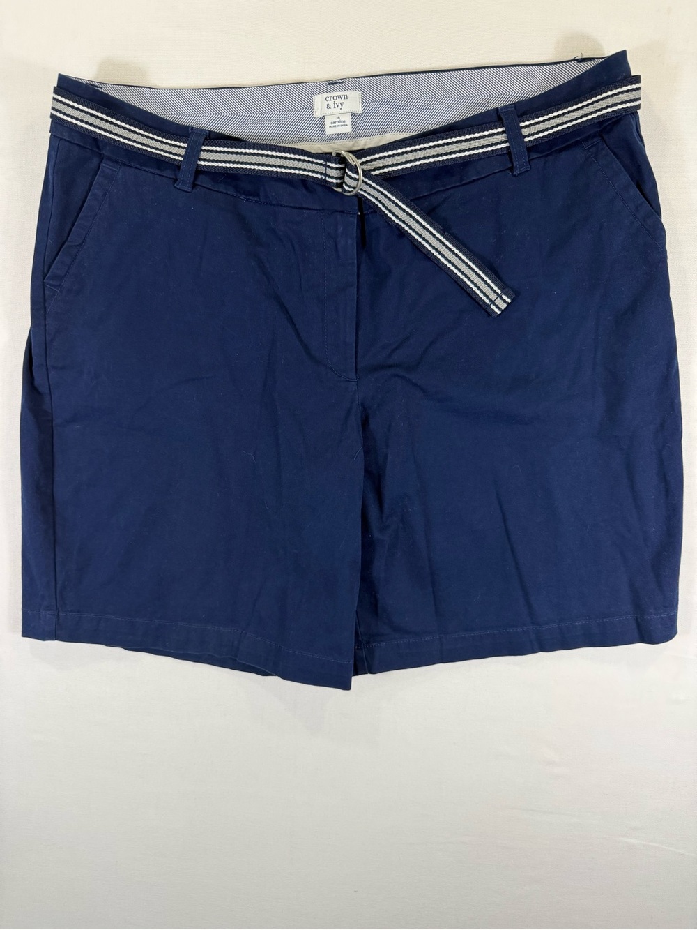 crown & ivy Navy Bermuda Shorts with Striped Belt